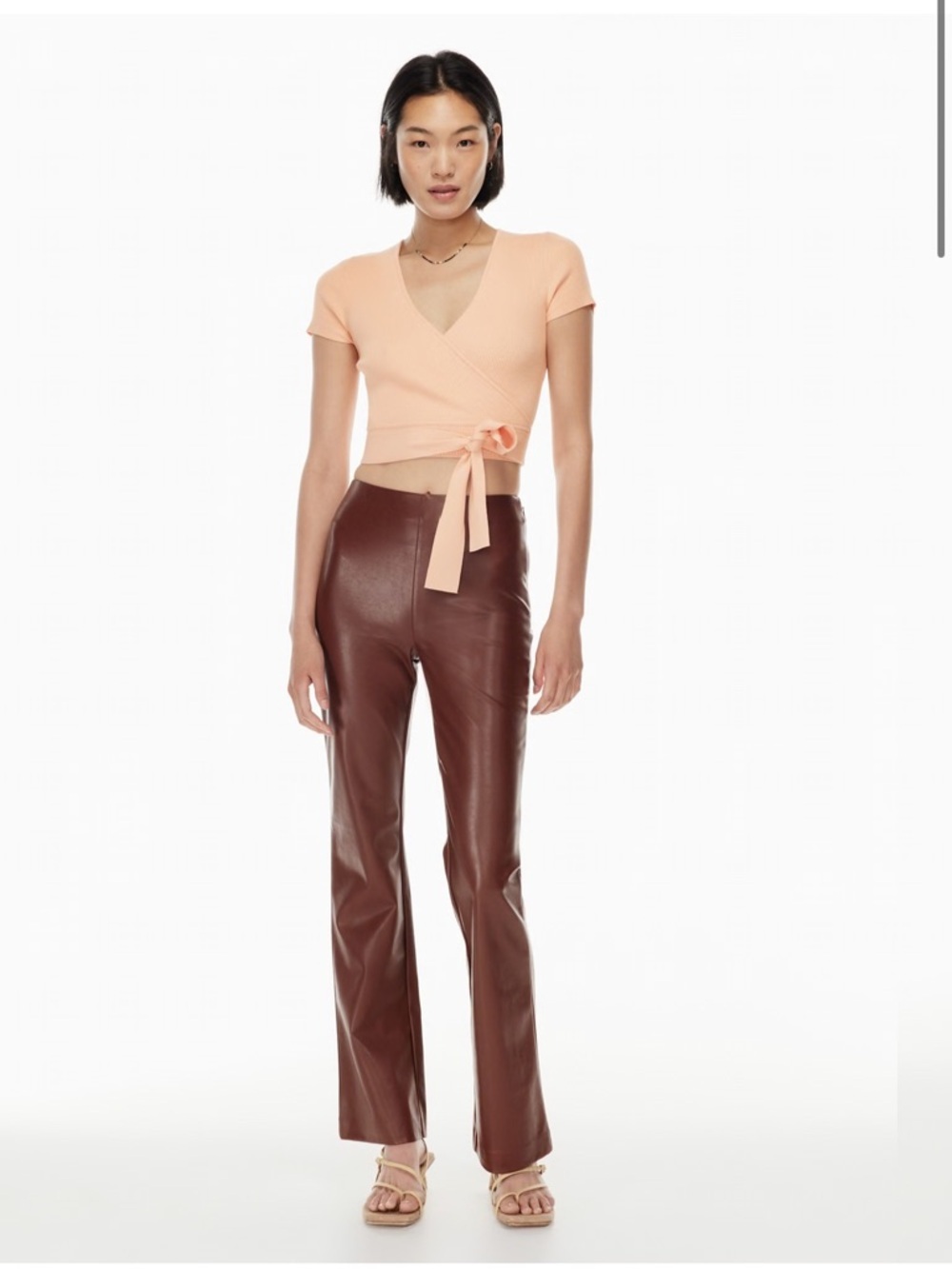 Aritzia Wilfred Elaine High-waist flared Vegan Leather pants Dark Brown